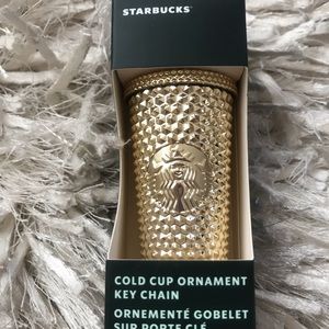 Starbucks 2022 Mini Christmas Studded Tumbler Ornaments Key Chain Gold BRAND NEW